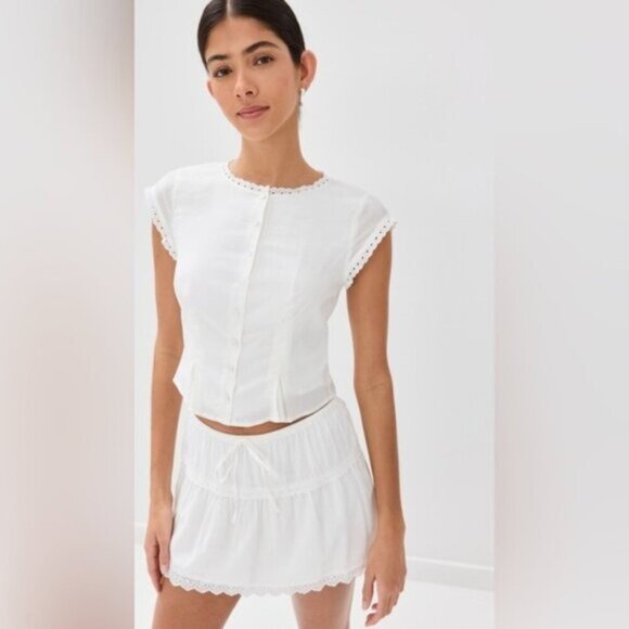 NEW Reformation Valetta Two Piece Matching Skirt Set in White | US 0 UK 4 - Picture 1 of 14